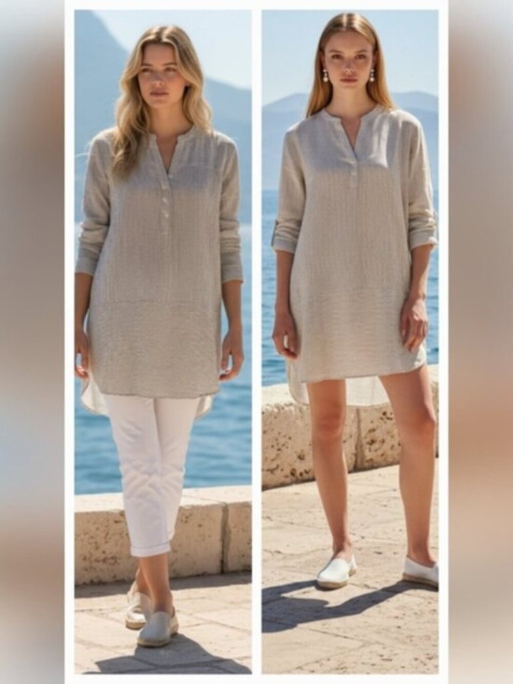 Rails Gray White Stripe Hi Lo Hem SZ L Loose Fit Shirt Dress/Tunic Open Neckline